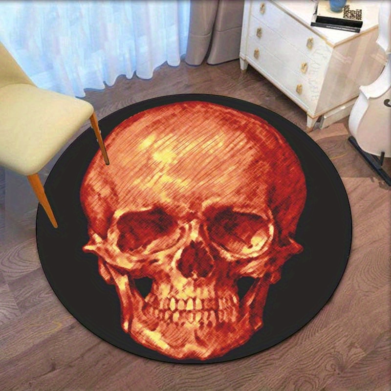 Home Decor Orange - Schedel Oranje Rood Rond Tapijt Kristal