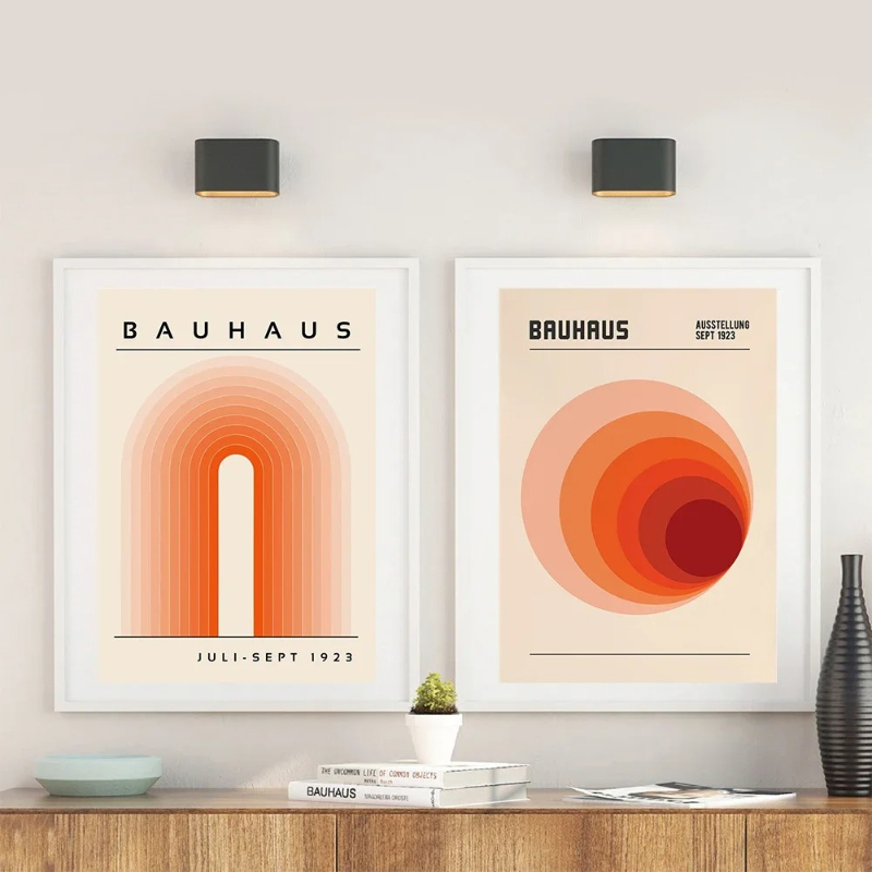 Home Decor Orange - Oranje Bauhaus Retro Art Prints Tentoonstelling