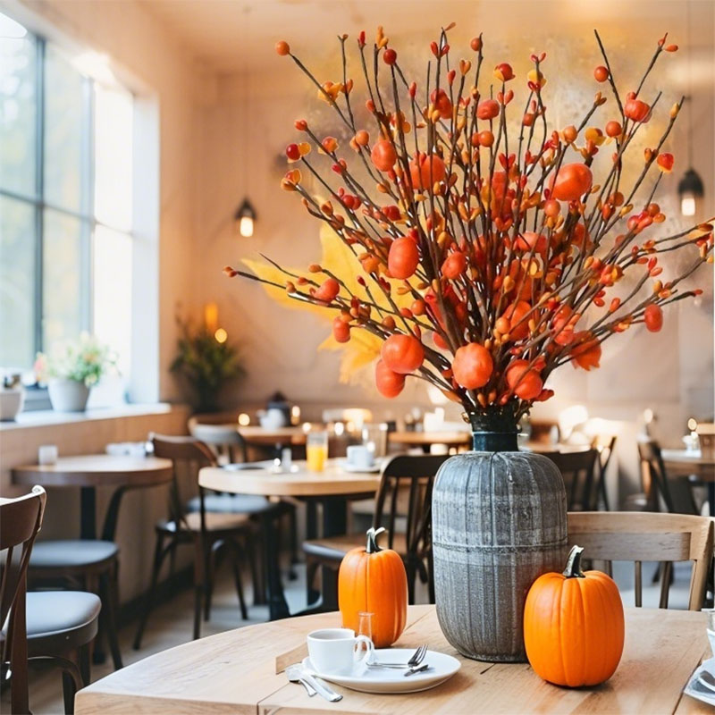 Home Decor Orange - Herfstbessen snijstam oranje esdoornblad pompoen voor
