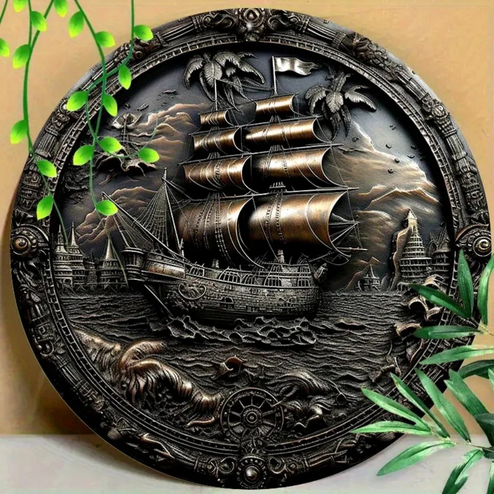 Home Decor Theme - 3D piratenschip metalen muurkunst: aluminium ronde