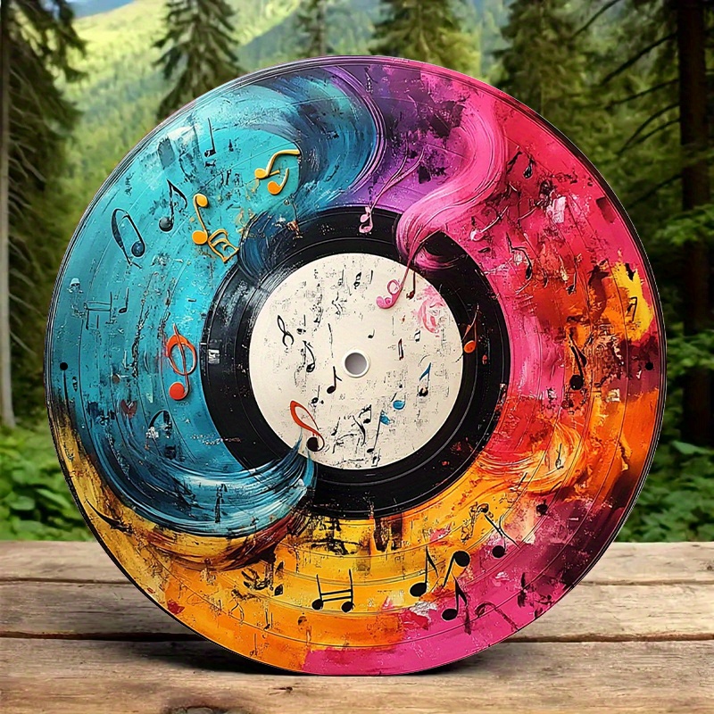 Home Decor Theme - 12-inch levendige vinylplatenkunst met muzieknoten –