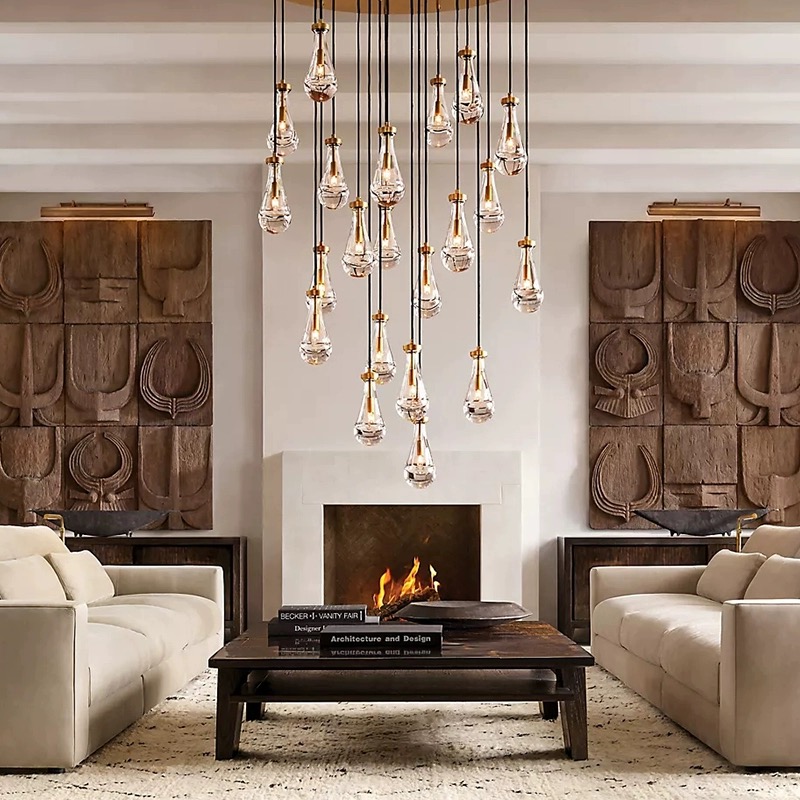 Hanging Moon Lamp - Nieuwe koperen LED-hanglamp, moderne lobby waterdruppelglaslamp,