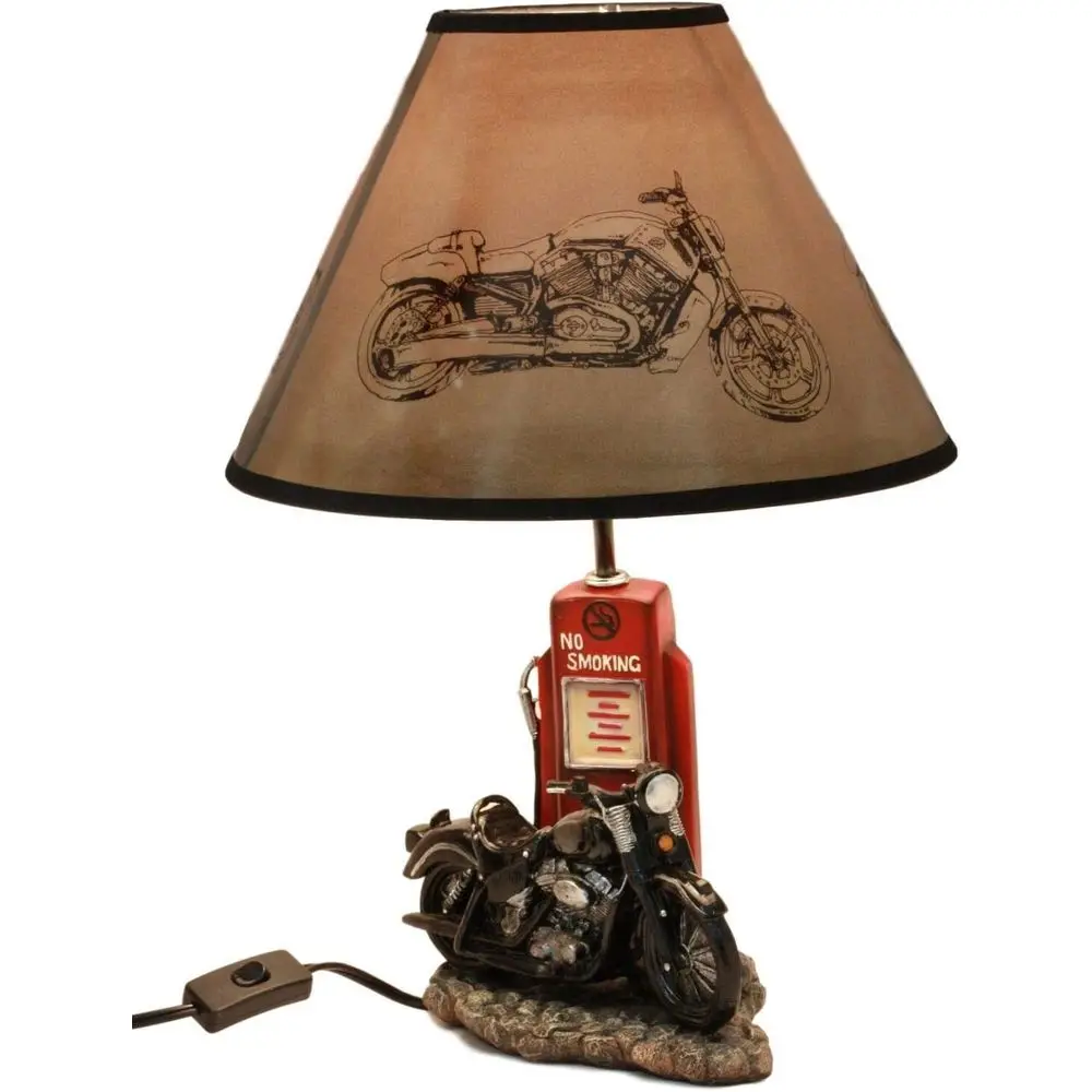 Home Decor Lamp - Vintage retro zwarte motorfiets benzinepomp bureaulamp