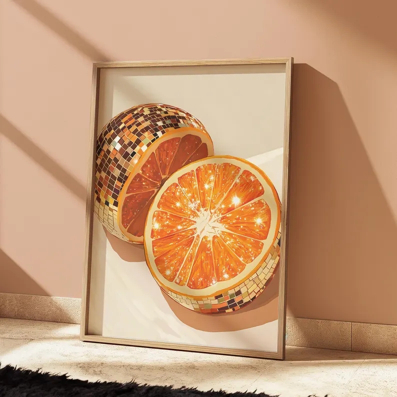 Home Decor Orange - Moderne oranje discobal muurkunst print canvas