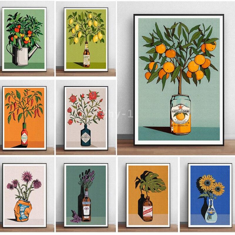 Home Decor Orange - Moderne citrus-wanddecoratie, citroen- en sinaasappelprints op
